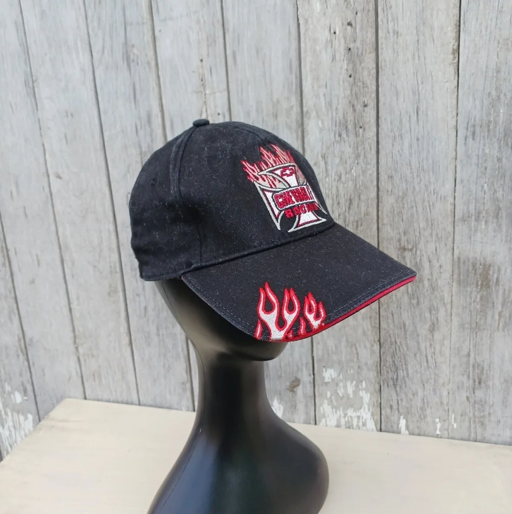 Chevy Chevrolet Racing Black Flame Fitted Hat Baseball Cruisin Sport Mens Sz M/L
